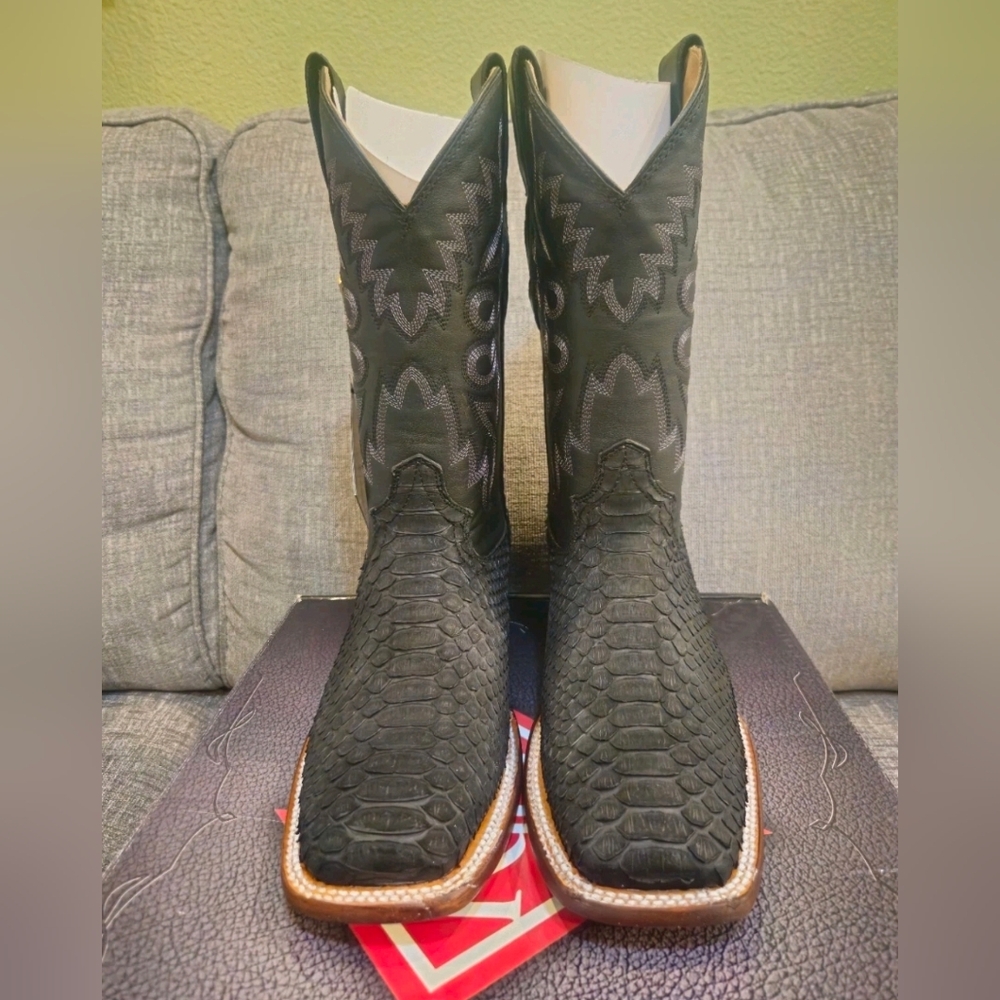 RED DIAMOND Rodeo Exotic Python Black Western Boots Men Sizing - Picture 2 of 8